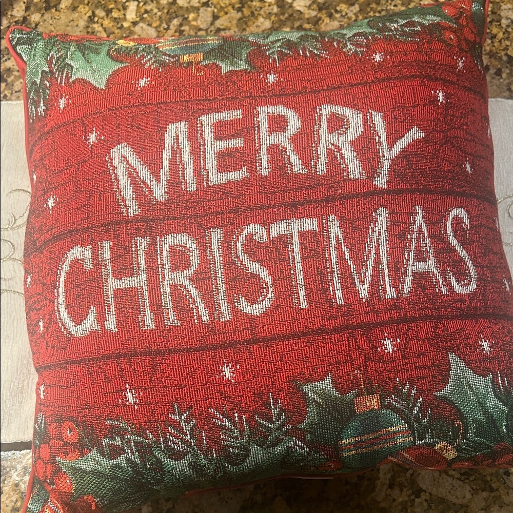 Festive Red Merry Christmas Pillow